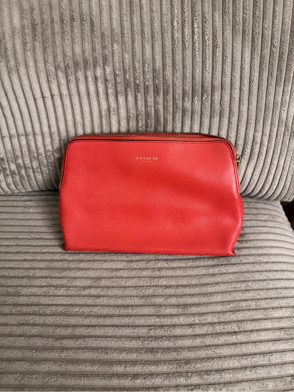 Coach Red Leather Zip Cosmetic Case with Gold Logo